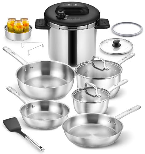 14 Piece Stainless Steel Cookware Set with Pressure Cooker