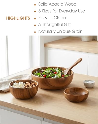 Wooden Salad Bowls Set of 3 (Brown 3 Sizes(set of 3))