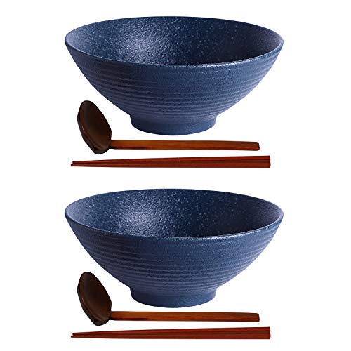 Ceramic Japanese Ramen Bowl Set (9 Inch / Navy)
