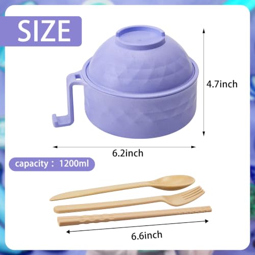 6 Sets Microwave Ramen Bowl with Utensils Bulk (Fresh Colors)