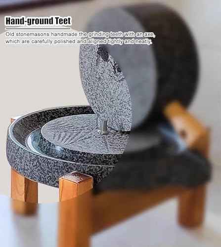 Natural Granite Stone Grinder - Hand Mill for Wheat, Nutmeg, and Beans - Versatile Dry & Wet Pulverizer with Wooden e - tial Classic Kitchen Tool