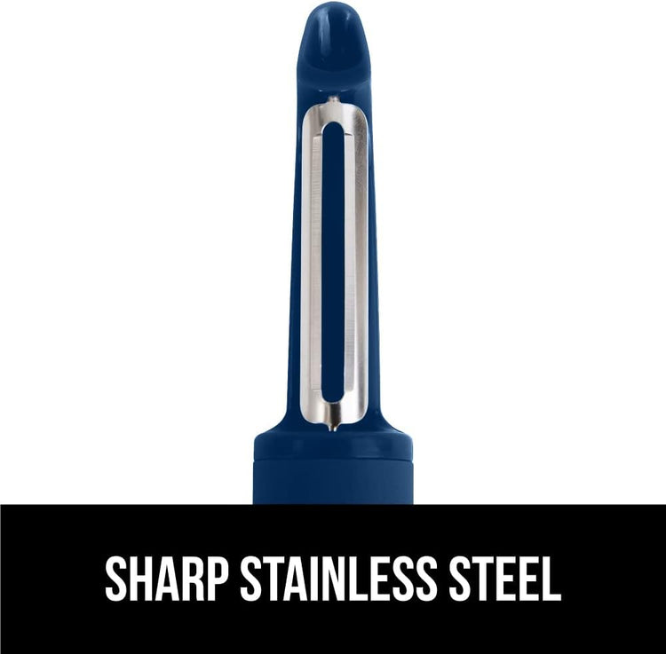 GORILLA GRIP Patented BPA-Free Sharp Stainless Steel Swivel Vegetable Peeler, Comfortable Handle Potato Peelers, Smooth Peeling, Peel Carrots Apple, Includes Blade Cover, Kitchen Tool, Blue