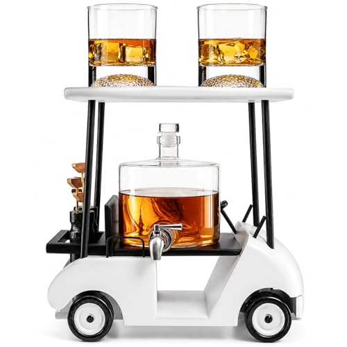 Luxury Golf Cart Whiskey Decanter Set with 2 Golfer Glasses