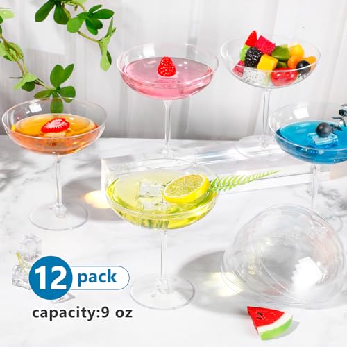 12 Pcs Plastic Coupe Glasses 9 oz Disposable Martini Glasses for Cocktails (12 Count)