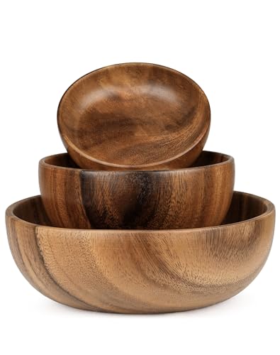 Wooden Salad Bowls Set of 3 (Brown 3 Sizes(set of 3))