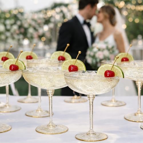 24 Pcs Detachable Martini Glasses 9oz Disposable Plastic Coupe Cocktail Dessert Glassware Set for Champagne Wine Wedding Birthday Holiday Party Supplies (24 Count)