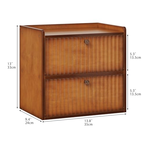 Rustic Bread Box for Kitchen Countertop Bamboo Bread Storage Container Bin Double Layer BreadBox Farmhouse Large Capacity Food Organizer (Brown)