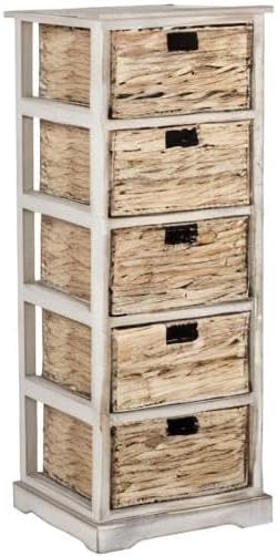 SAFAVIEH Home Collection Vedette Vintage White 5-Drawer Wicker Basket Storage Tower (Fully Assembled)