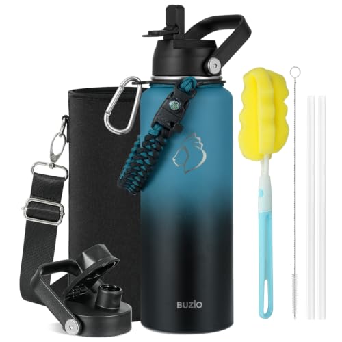 40 oz Insulated Water Bottle with Paracord Handle & Straw Spout Lids (40 Ounces / Indigo Crush)
