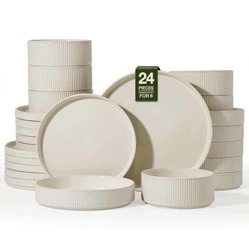 Stoneware Dinnerware Set with Pasta Bowls (24 Count)