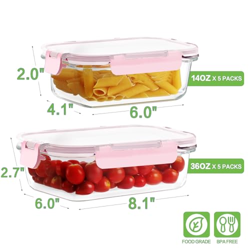10 Pack Borosilicate Glass Meal Prep Containers with Locking Lids (Pink / 10 Pack)