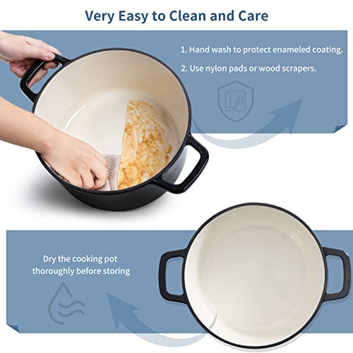 6 QT Enameled Cast Iron Dutch Oven Pot with Lid