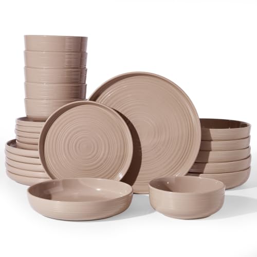 Stoneware Dinnerware Sets with Pasta Bowls (Cinnamon Brown)