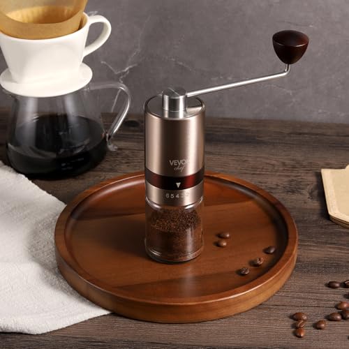 Gold Manual Coffee Grinder Stainless Steel Burr Coffee Grinder with Portable Bag External Adjustable Setting Small Hand Coffee Grinder Ultra Fine for Espresso at Home Morning Coffee (Gold)