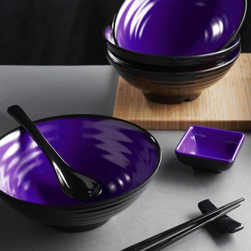 Unbreakable Ramen Bowl Set with Chopsticks and Spoon (2 Bowl Set / Purple & Black)