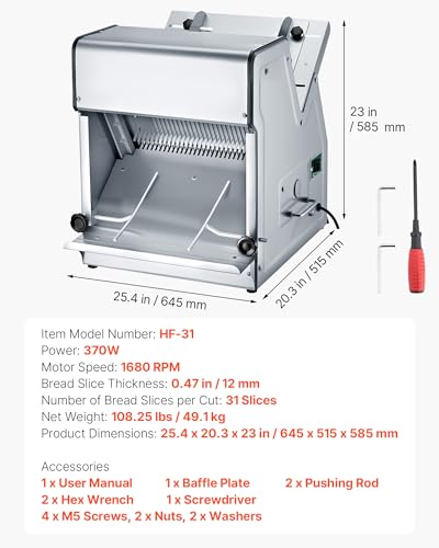 Electric Bread Slicer 370W 1680 Rpm Stainless Steel Counter 12mm 120V (Electric)