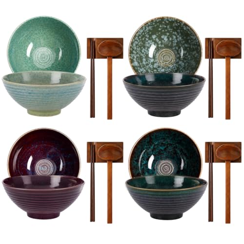 40oz Ceramic Japanese Ramen Bowls Set of 4 (Peacock Green)