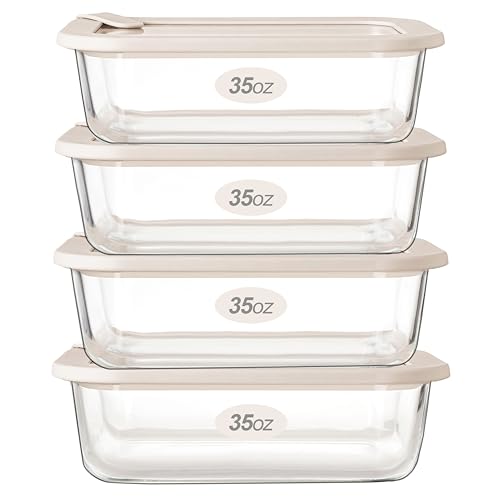 Glass Food Storage Containers with Glass Lids (‎Ivory White -4s)