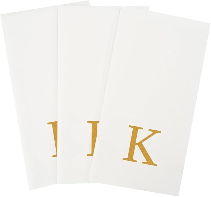 Luxenap 15.8 X 7.9 Inch Linen-Feel Guest Towels, 2000 Lettered Hand Towels - Gold Letter 'K', Sans Serif Font, White Paper Dinner Napkins, airlaid, For Restrooms And Tables