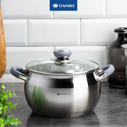 Modern 7 Quart Stainless Steel Stock Pot with Glass Lid
