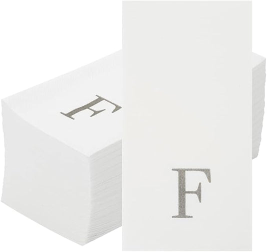 Luxenap 15.8 X 7.9 Inch Linen-Feel Guest Towels, 2000 Lettered Hand Towels - Silver Letter 'F', Sans Serif Font, White Paper Dinner Napkins, airlaid, For Restrooms And Tables - Restaurantware