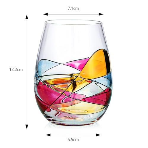 Artisanal Hand Painted Stemless Wine Glasses (2 Count)
