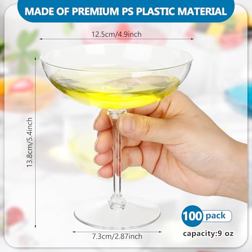 100 Pcs Plastic Coupe Glasses 9 oz Disposable Martini Glasses for Cocktails (100 Count)