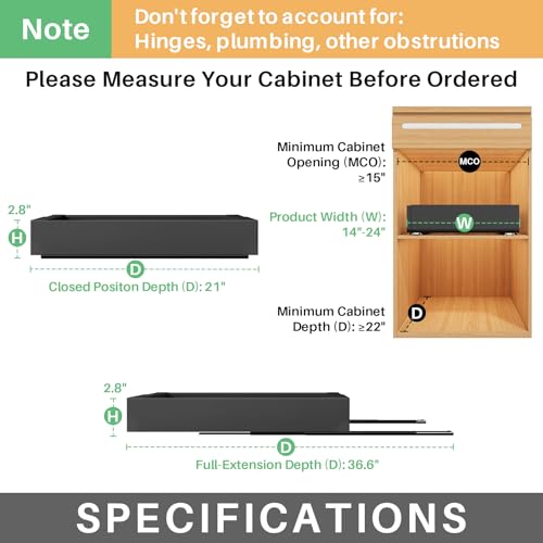 Pull out Cabinet Organizer (Black / 21"D×14"-24"W(2 Pack))