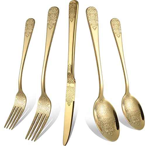 Gold Silverware Set 40 Pieces Stainless Steel Flatware Set Service for 8 Cutlery Utensil Sets Include Knives Forks Spoons for Kitchen Home Restaurant (4 Count)