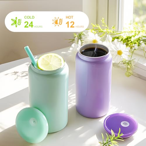 Stainless Steel Cups with Lids and Straws (Bright-Colored)