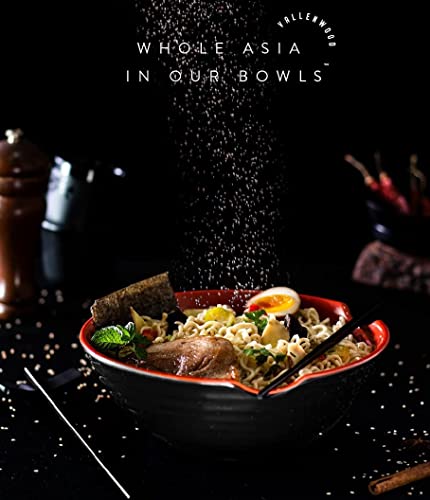 4 XL Ramen bowl set. 12 Pieces Pho Bowls. Asian Japanese soup. Utensil (9 inch x4 / Red Black)