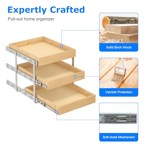 3 Tier Pull Out Cabinet Organizer with Soft Close (17''W x22''D / 3 Tiers)