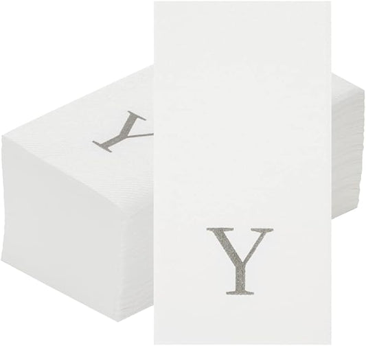 Luxenap 15.8 X 7.9 Inch Linen-Feel Guest Towels, 2000 Lettered Hand Towels - Silver Letter 'Y', Sans Serif Font, White Paper Dinner Napkins, airlaid, For Restrooms And Tables - Restaurantware