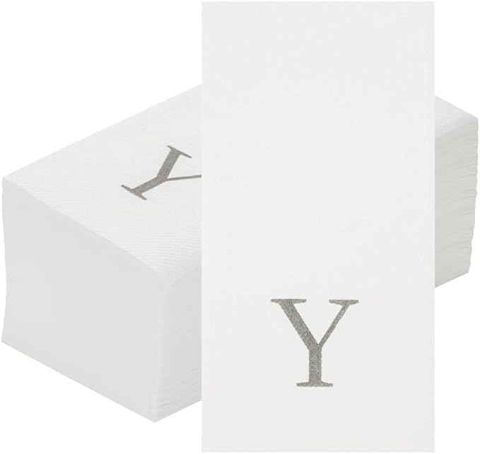 Luxenap 15.8 X 7.9 Inch Linen-Feel Guest Towels, 2000 Lettered Hand Towels - Silver Letter 'Y', Sans Serif Font, White Paper Dinner Napkins, airlaid, For Restrooms And Tables - Restaurantware