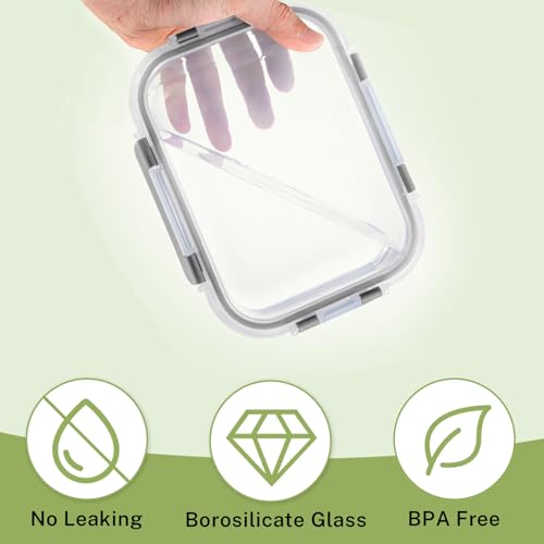 8 Pack Glass Food Storage Containers with Snap Locking Lids for Meal Prep (Grey / 8 Pack)
