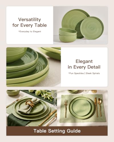 Ceramic Dinnerware Sets for 4 (Olive Green)