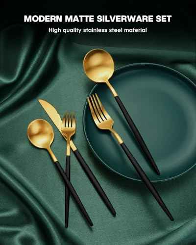 20 Piece Matte Black Gold Silverware Set (20 Count)