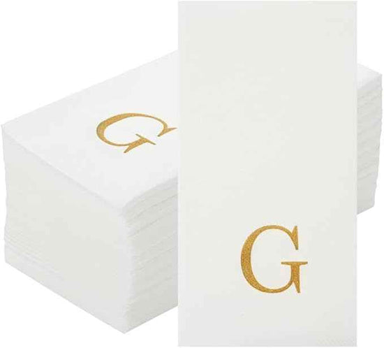 Luxenap 15.8 X 7.9 Inch Linen-Feel Guest Towels, 50 Lettered Hand Towels - Gold Letter 'G', Sans Serif Font, White Paper Dinner Napkins, airlaid, For Restrooms And Tables - Restaurantware