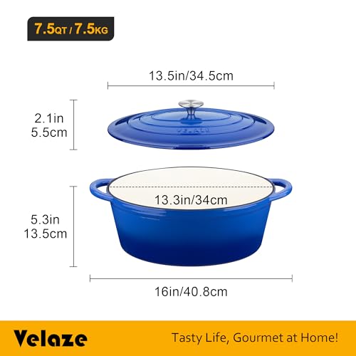 7.5 QT Oval Enameled Cast Iron Dutch Oven Pot with Lid