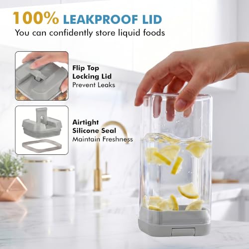 6 PC 1.2L Airtight Food Storage Containers with Lids BPA Free Plastic (Gray)