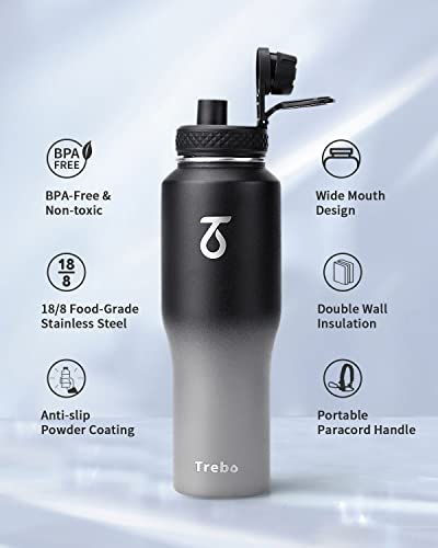 32 oz Water Bottle Insulated Fits in Any Car Cup Holder with 2 Lids (32 Ounces / Dark Gray)