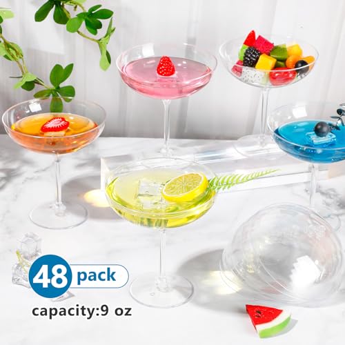 48 Pcs Plastic Coupe Glasses 9 oz Disposable Martini Glasses for Cocktails (48 Count)