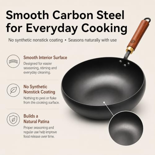 9.5 Inch Carbon Steel Wok with Lid (9.5 INCH)