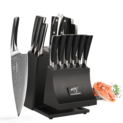 15 Piece Damascus Knife Set with Block (15 Count)