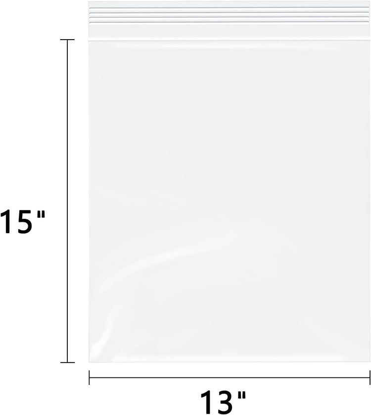 13" x 15"(200 Count) Large Zip Poly Bags - Clear Plastic Reclosable Storage Zipper Bags 2 Mil for Clothing, T-Shirts, Pants