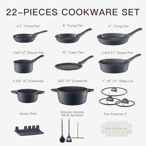 22 Piece Ceramic Cookware Set with Utensils