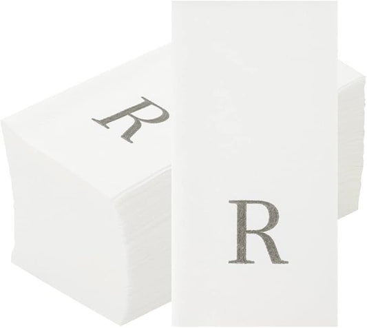 Luxenap 15.8 X 7.9 Inch Linen-Feel Guest Towels, 2000 Lettered Hand Towels - Silver Letter 'R', Sans Serif Font, White Paper Dinner Napkins, airlaid, For Restrooms And Tables - Restaurantware