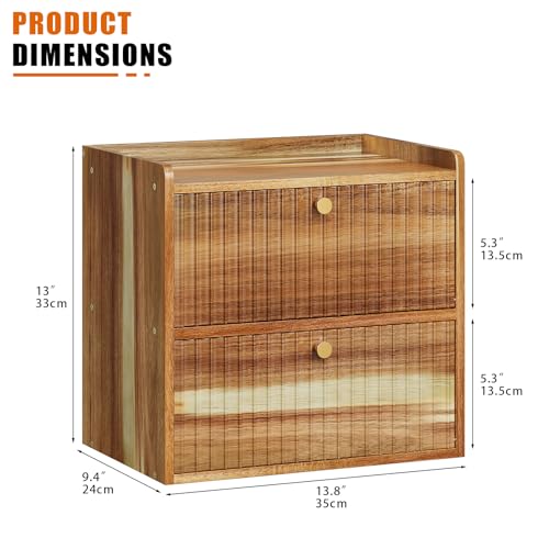 Acacia Bread Box for Kitchen Countertop Wood Bread Storage Container Bin Double Layer BreadBox Farmhouse Large Capacity Food Organizer (Acacia Wood)