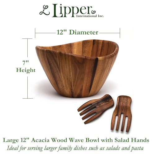 Acacia Wave Bowl with Salad Hands (12 inches (D) x 7 inches (H))