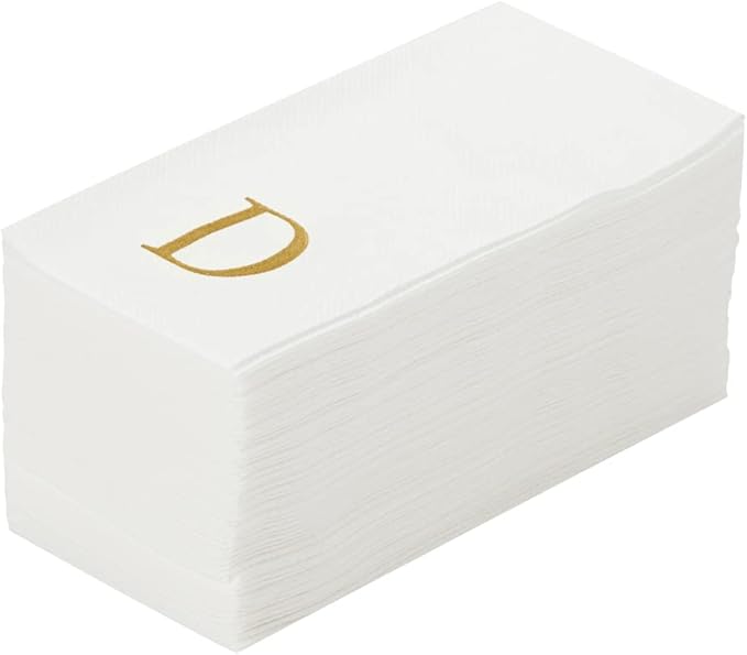 Luxenap 15.8 X 7.9 Inch Linen-Feel Guest Towels, 2000 Lettered Hand Towels - Gold Letter 'D', Sans Serif Font, White Paper Dinner Napkins, airlaid, For Restrooms And Tables - Restaurantware